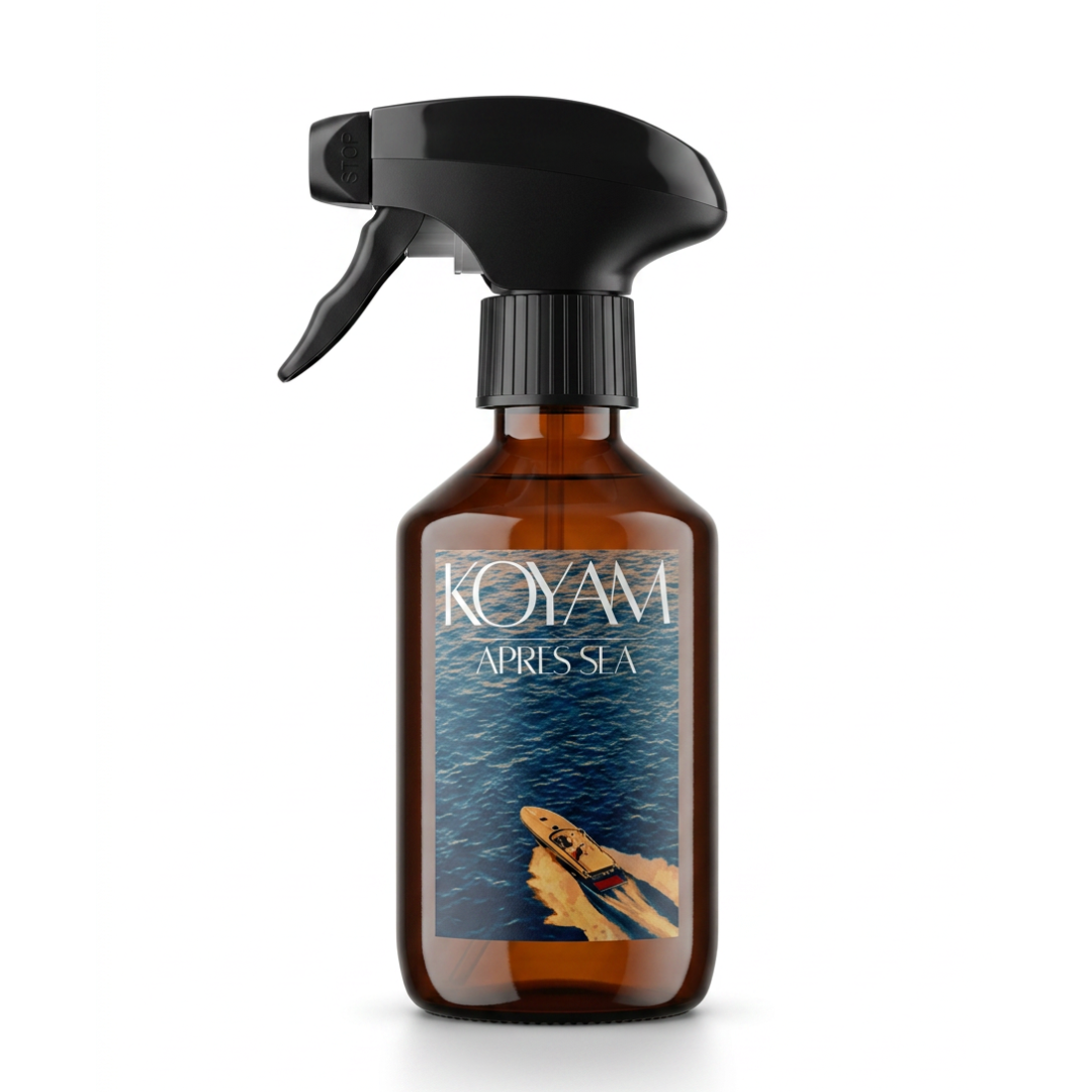 Koyam Après Sea Summer Edition Fine Spray luxury perfume bottle with fresh grapefruit, ginger, musk, patchouli, and woody fragrance notes.